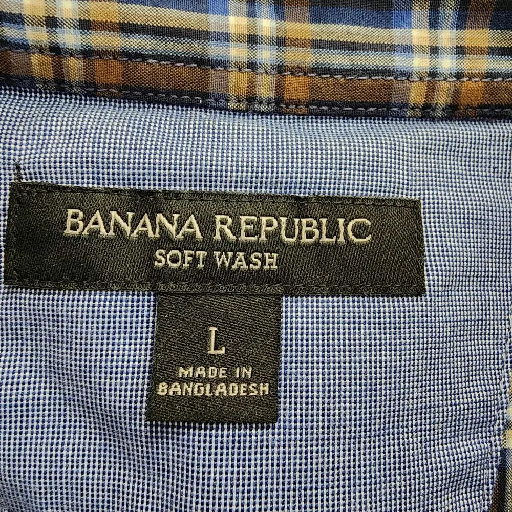 Banana Republic Mens Soft Wash Plaid Button Down Shirt Size L Blue Brown Preppy